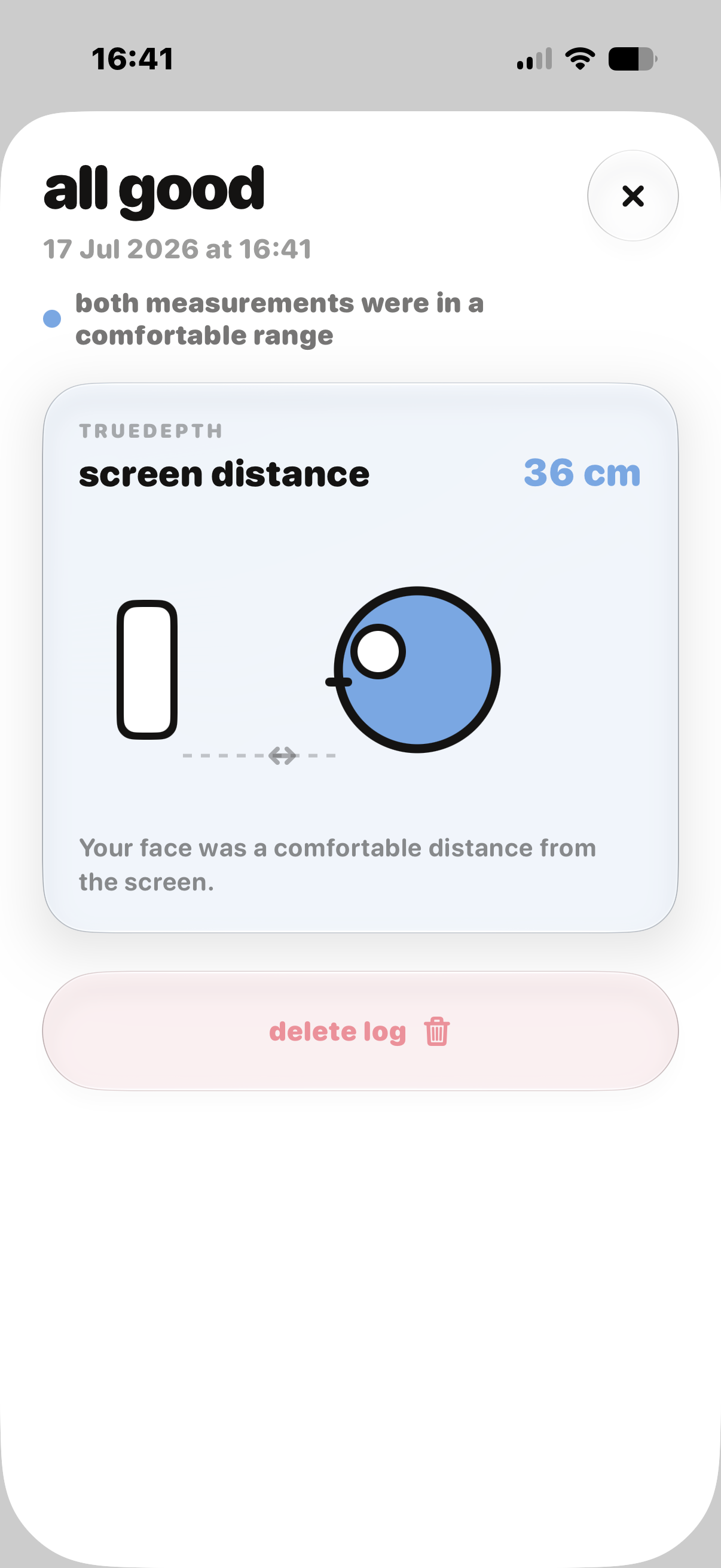 A Noddi result showing a comfortable 36 centimeter screen distance